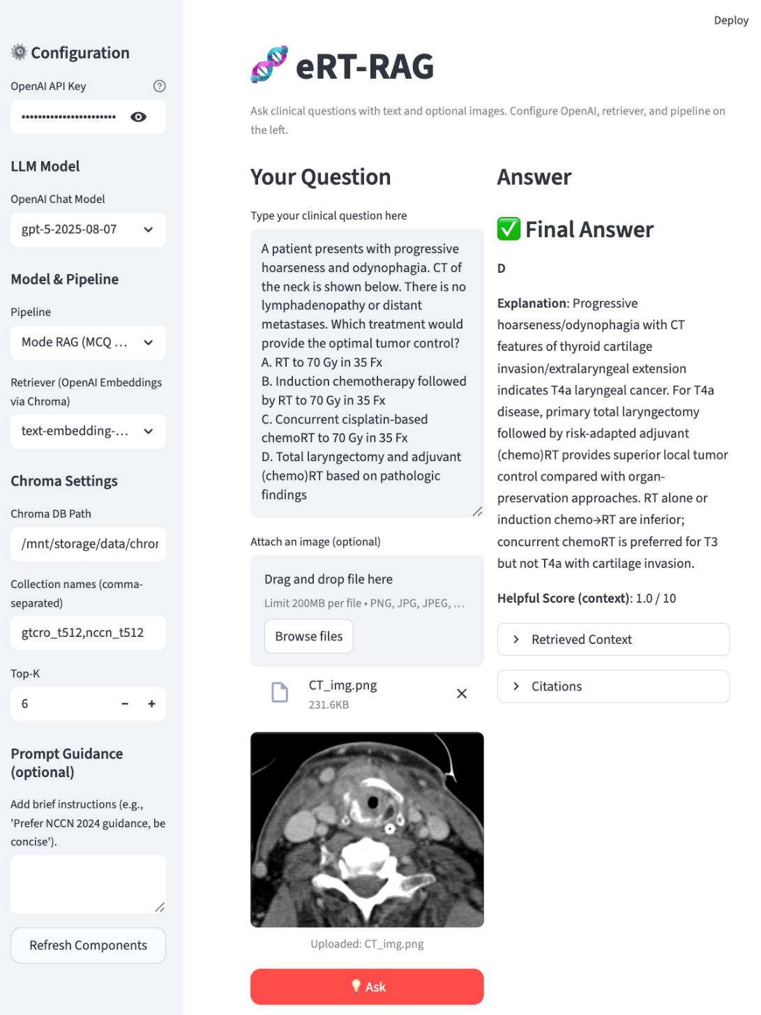 eRT-RAG demonstration interface from the supplementary material